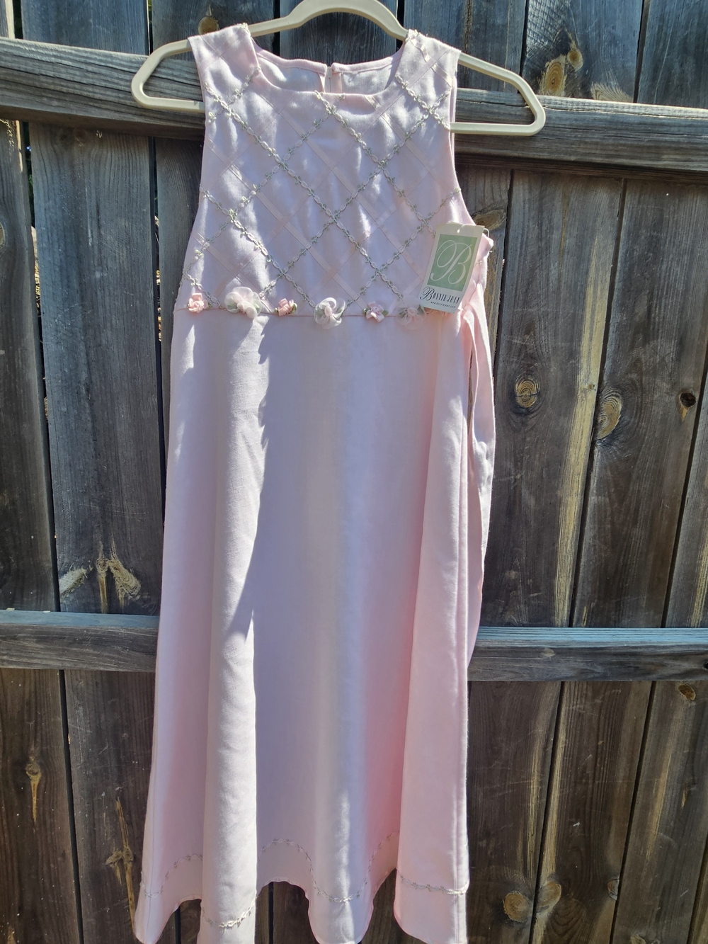 Bonnie Jean Pink Flower Girl Sleeveless Maxi Dress Rosette Waistline Size 14